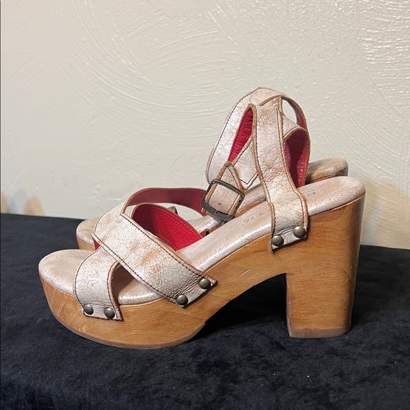 BED STU kalah strappy white distressed leather wooden platform heels Size 8 - Picture 3 of 17